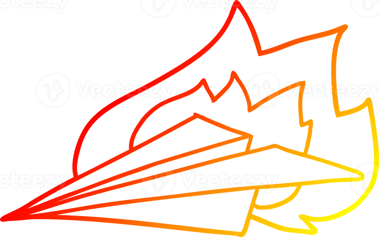 warm gradient line drawing of a cartoon burning paper airplane png