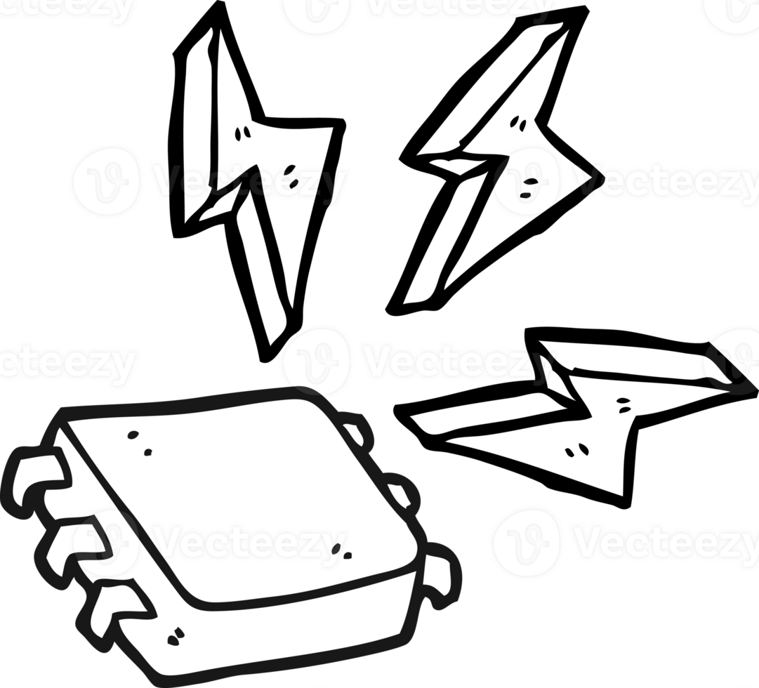 hand drawn black and white cartoon computer chip png