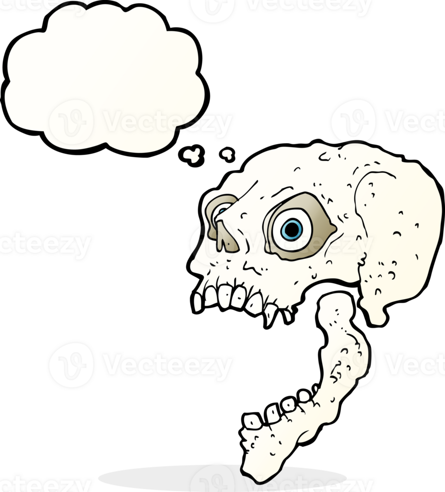 cartoon scary skull with thought bubble png