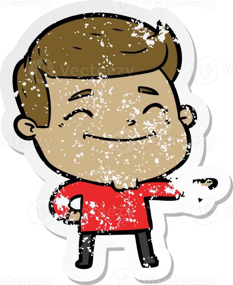 distressed sticker of a happy cartoon man png