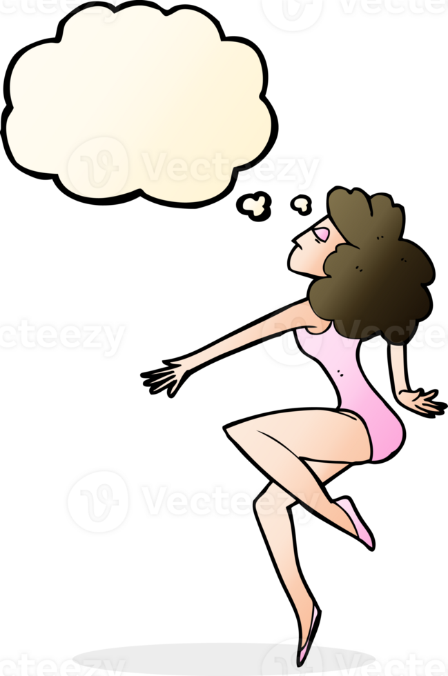 cartoon dancing woman with thought bubble png