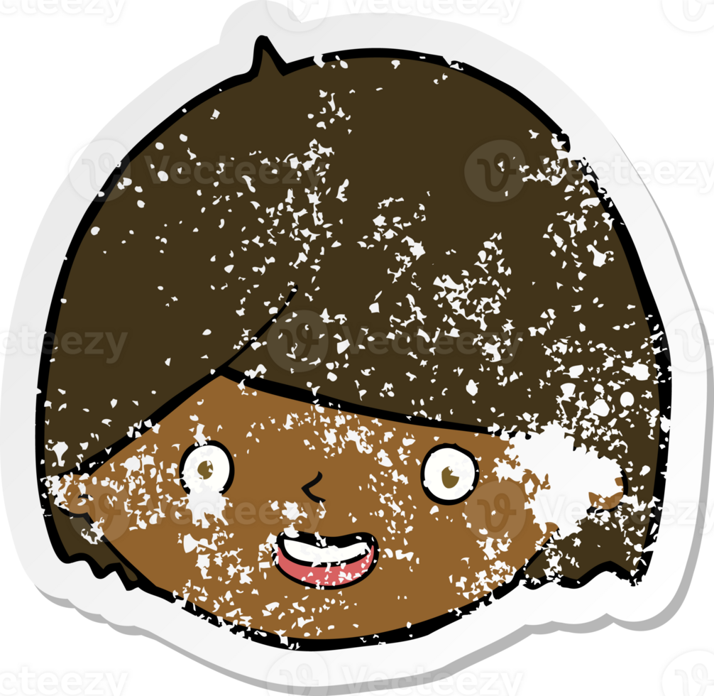 retro distressed sticker of a cartoon happy face png