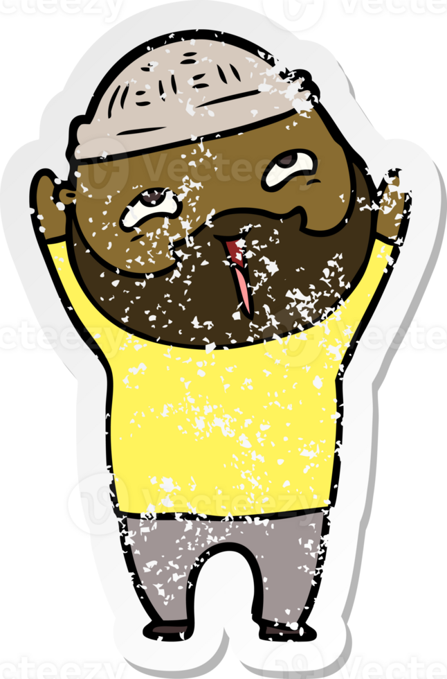 distressed sticker of a cartoon happy bearded man png