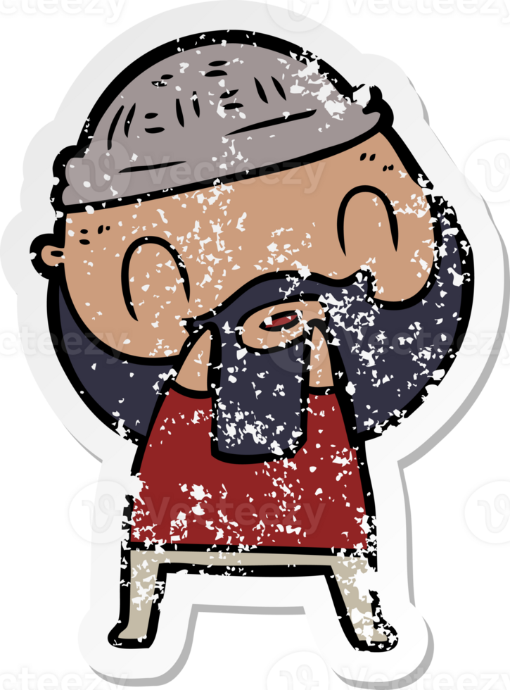 distressed sticker of a cartoon bearded man png