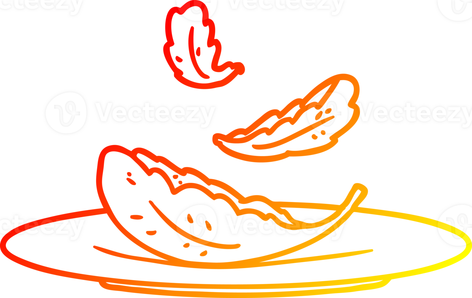 warm gradient line drawing of a cartoon salad leaves png