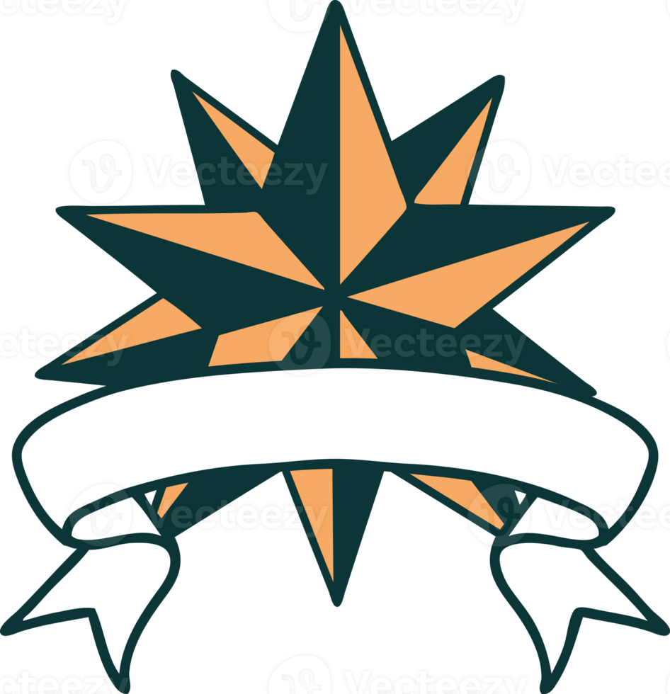 traditional tattoo with banner of a star png