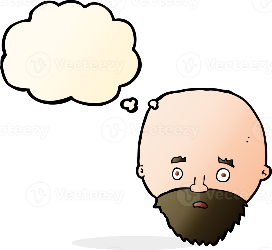 cartoon shocked man with beard with thought bubble png