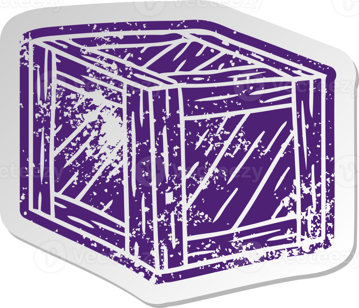 distressed old cartoon sticker of a wooden crate png