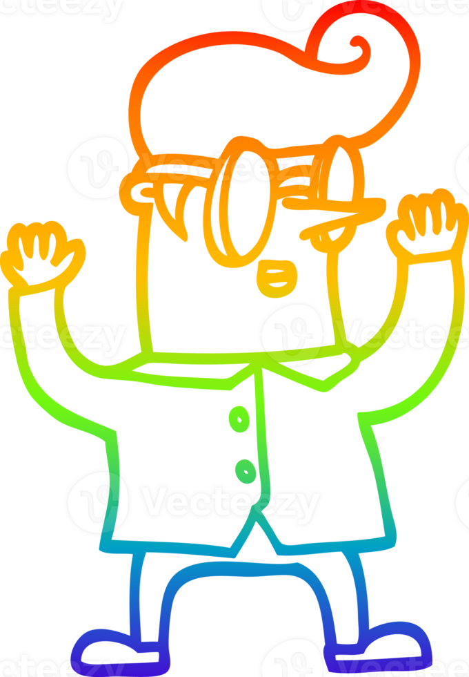 arco Iris gradiente linha desenhando do uma desenho animado nerd homem png