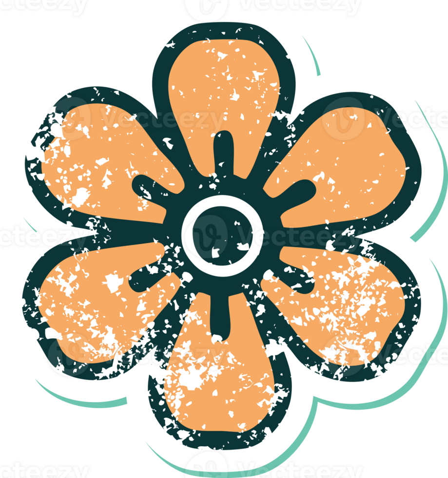 iconic distressed sticker tattoo style image of a flower png