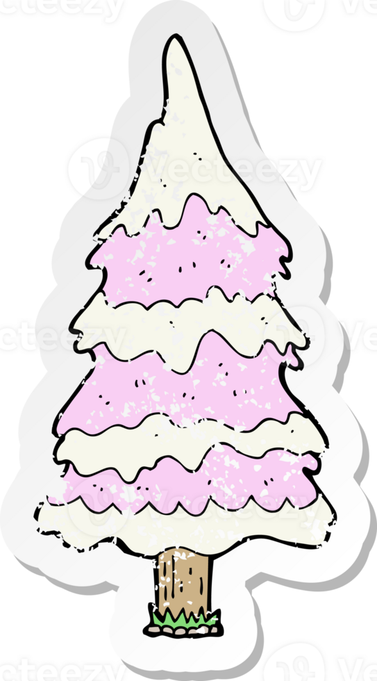 retro distressed sticker of a cartoon snowy pink tree png