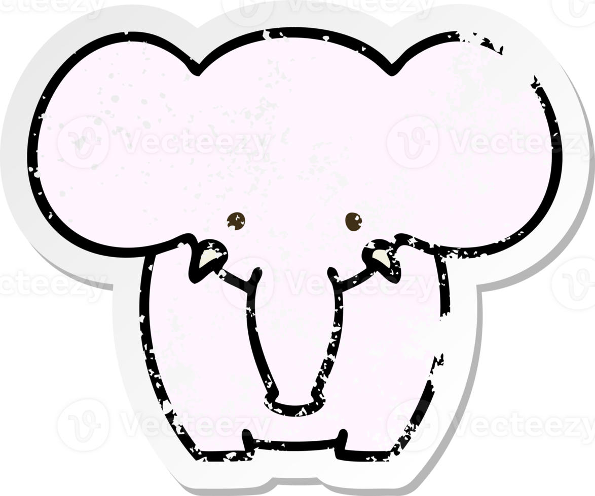 distressed sticker of a quirky hand drawn cartoon elephant png
