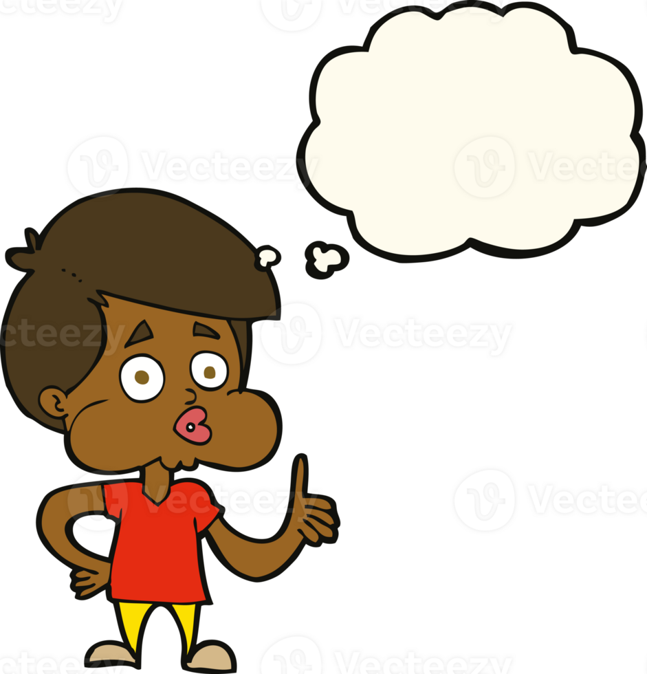 cartoon boy giving thumbs up with thought bubble png