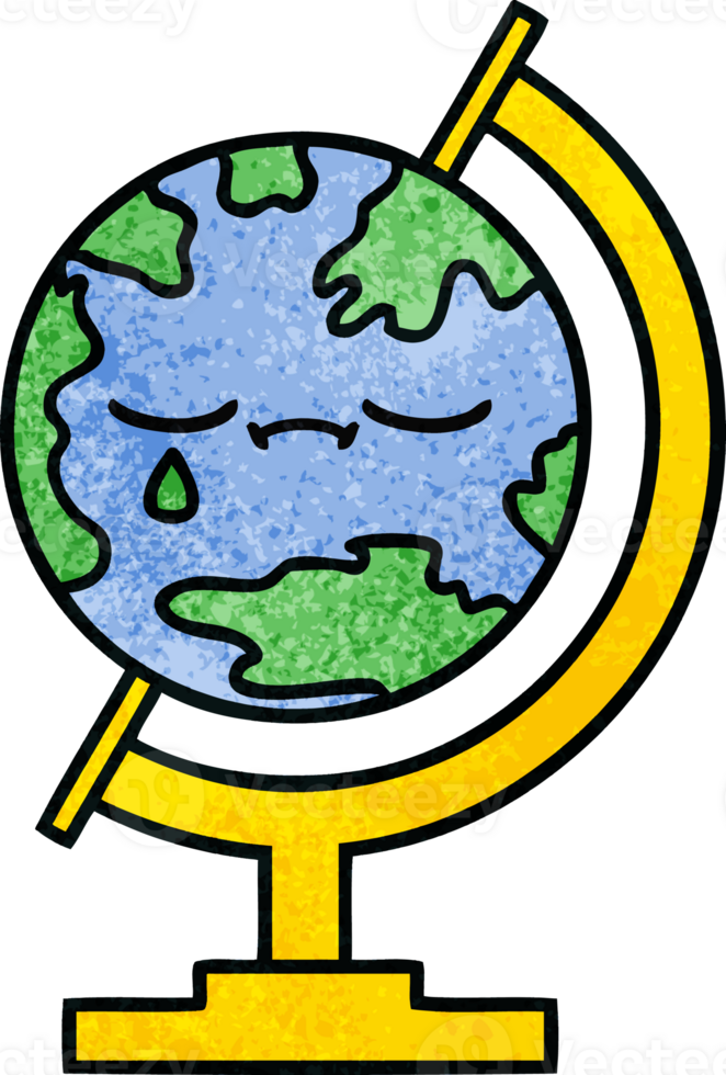 retro grunge texture cartoon of a globe of the world png