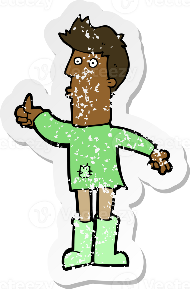 retro distressed sticker of a cartoon poor man png