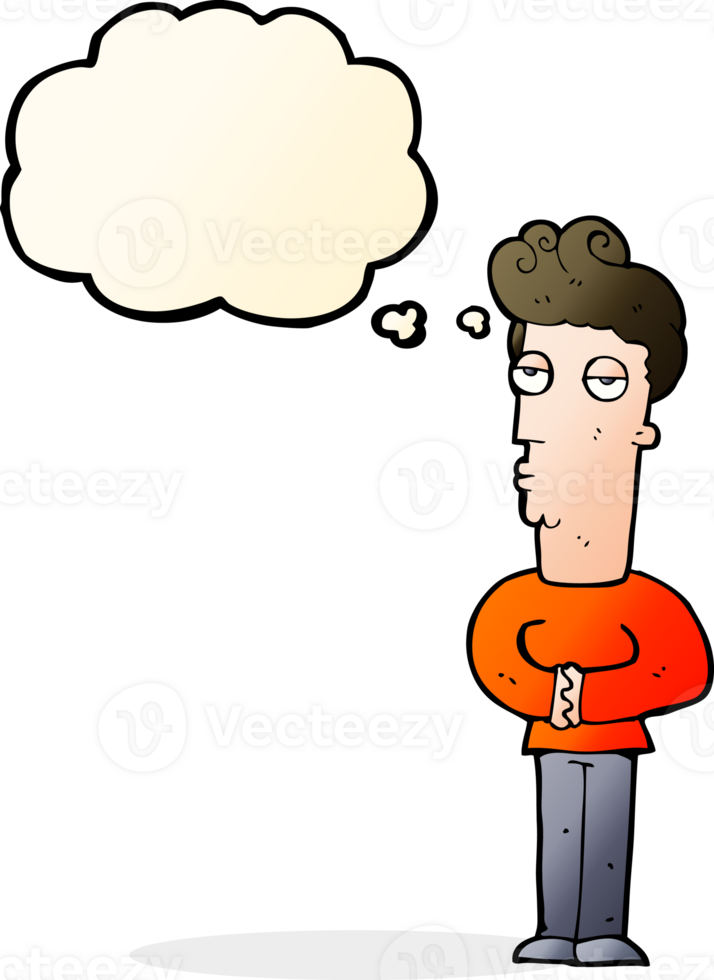 cartoon arrogant man with thought bubble png