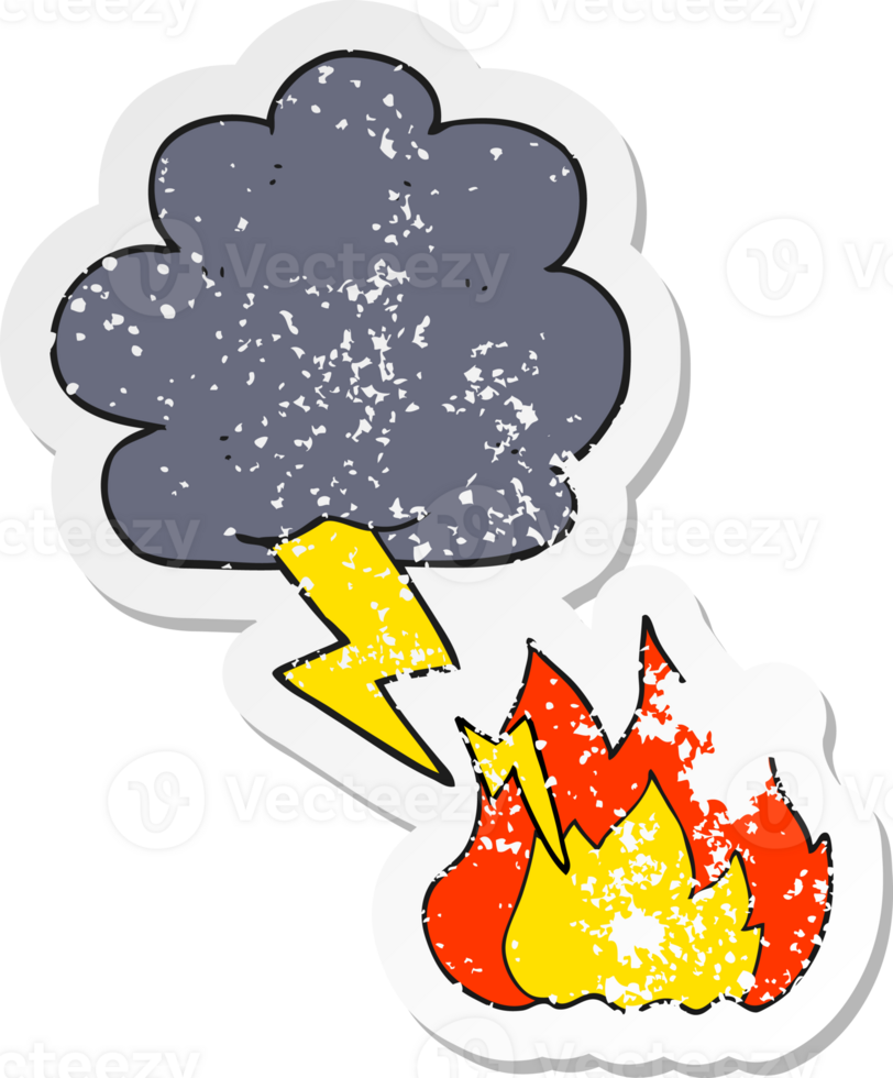 retro distressed sticker of a cartoon lightning strike png