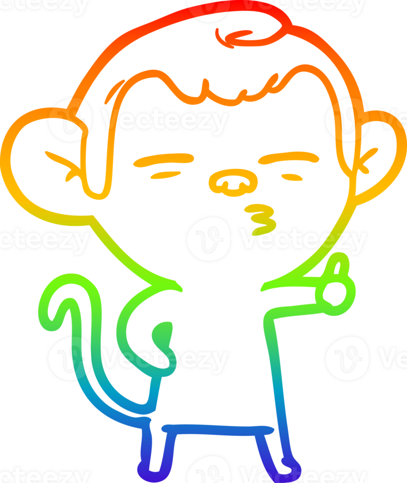 rainbow gradient line drawing of a cartoon suspicious monkey png