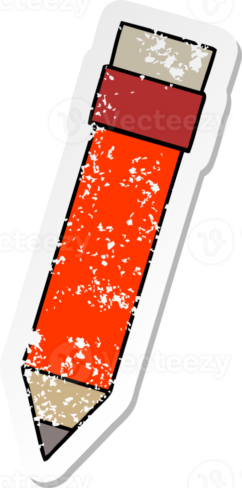 distressed sticker of a quirky hand drawn cartoon pencil png