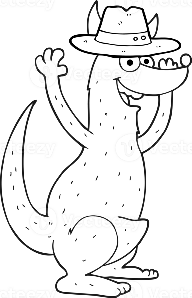 hand drawn black and white cartoon kangaroo png