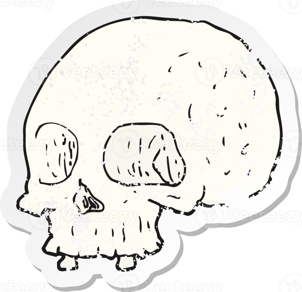 retro distressed sticker of a cartoon old skull png