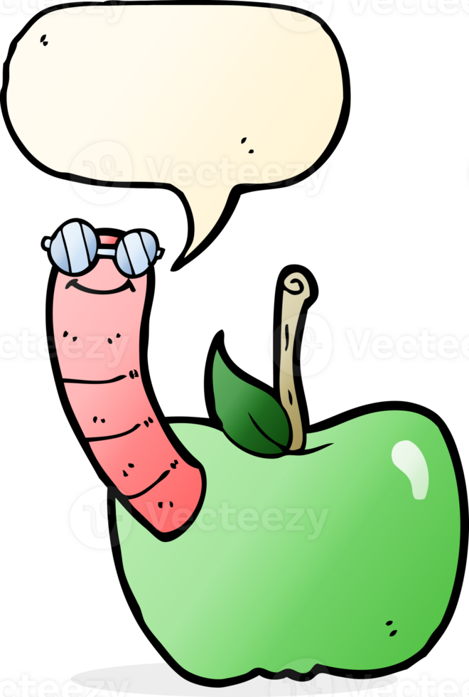 cartoon apple with worm with speech bubble png