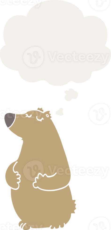 cartoon bear with thought bubble in retro style png