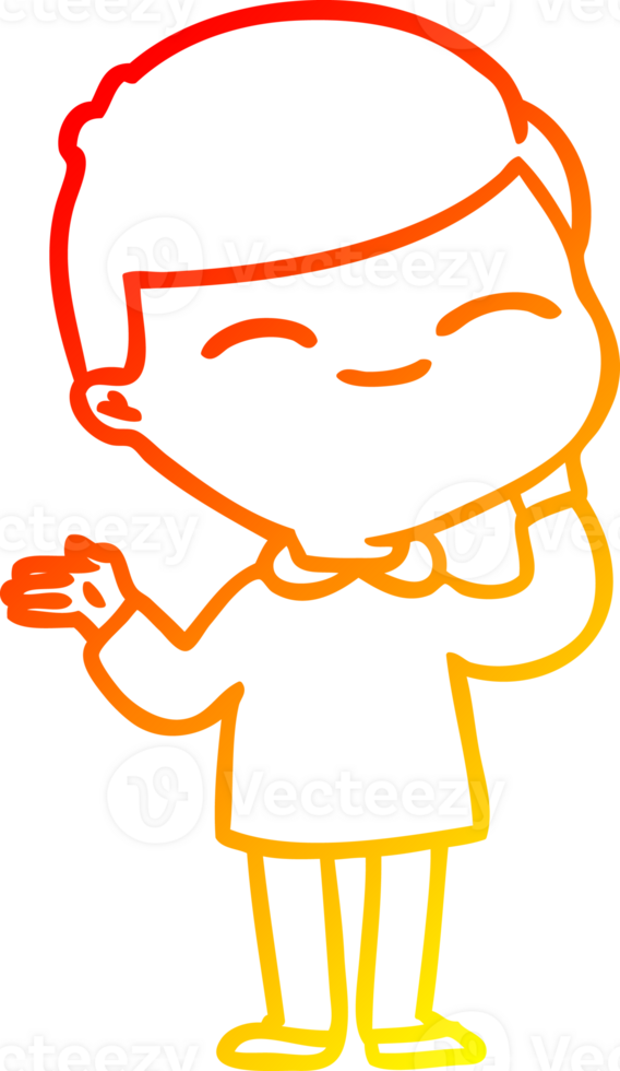 warm gradient line drawing of a cartoon shy smiling boy png