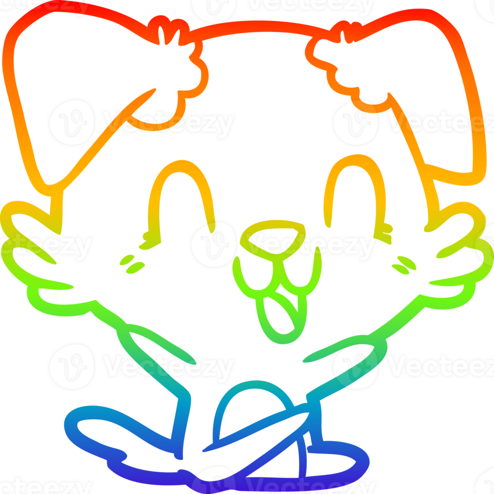 rainbow gradient line drawing of a laughing cartoon dog png
