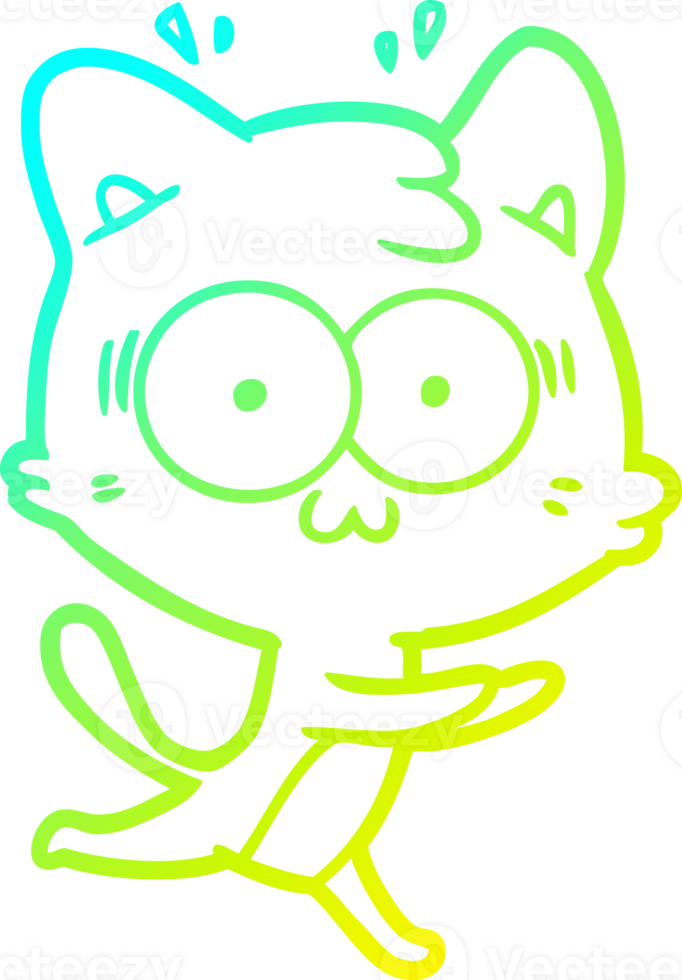 cold gradient line drawing of a cartoon surprised cat running png