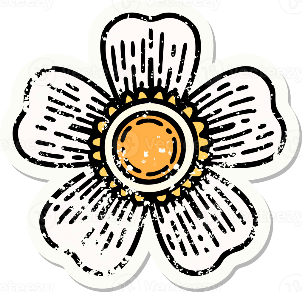 distressed sticker tattoo in traditional style of a flower png