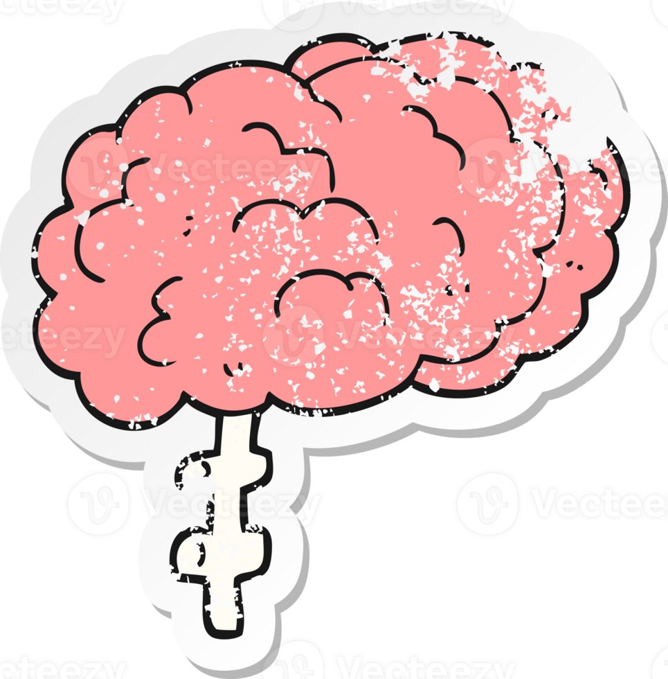 retro distressed sticker of a cartoon brain png