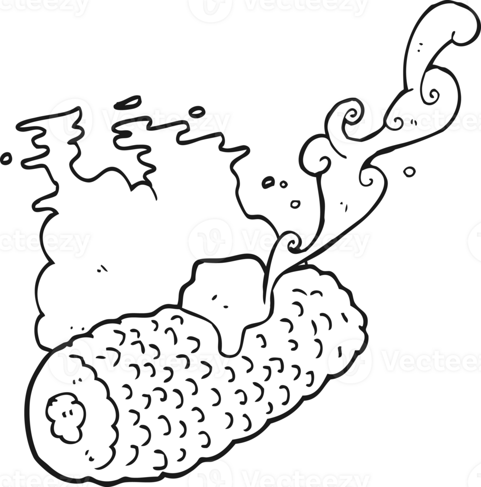 hand drawn black and white cartoon corn on cob with butter png