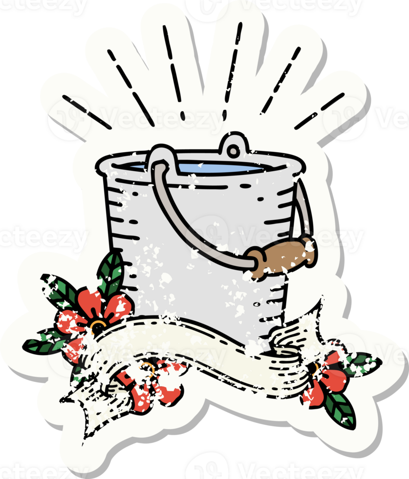 worn old sticker of a tattoo style bucket of water png