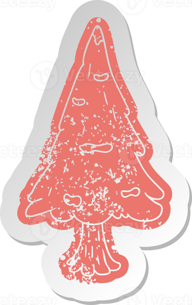distressed old cartoon sticker single snow covered tree png