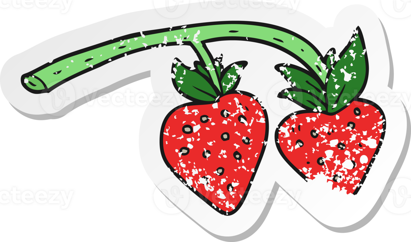 retro distressed sticker of a cartoon strawberries png