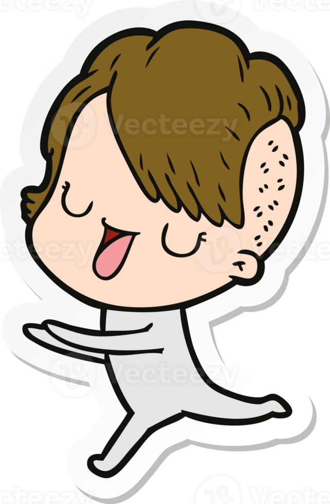 sticker of a cute cartoon girl with hipster haircut png