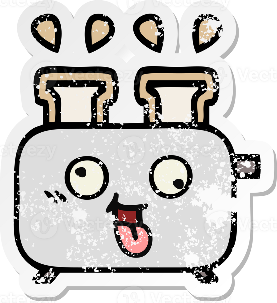 distressed sticker of a cute cartoon of a toaster png