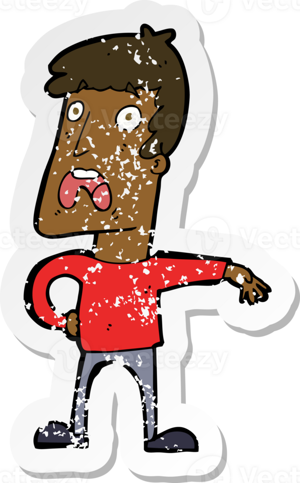 retro distressed sticker of a cartoon complaining man png