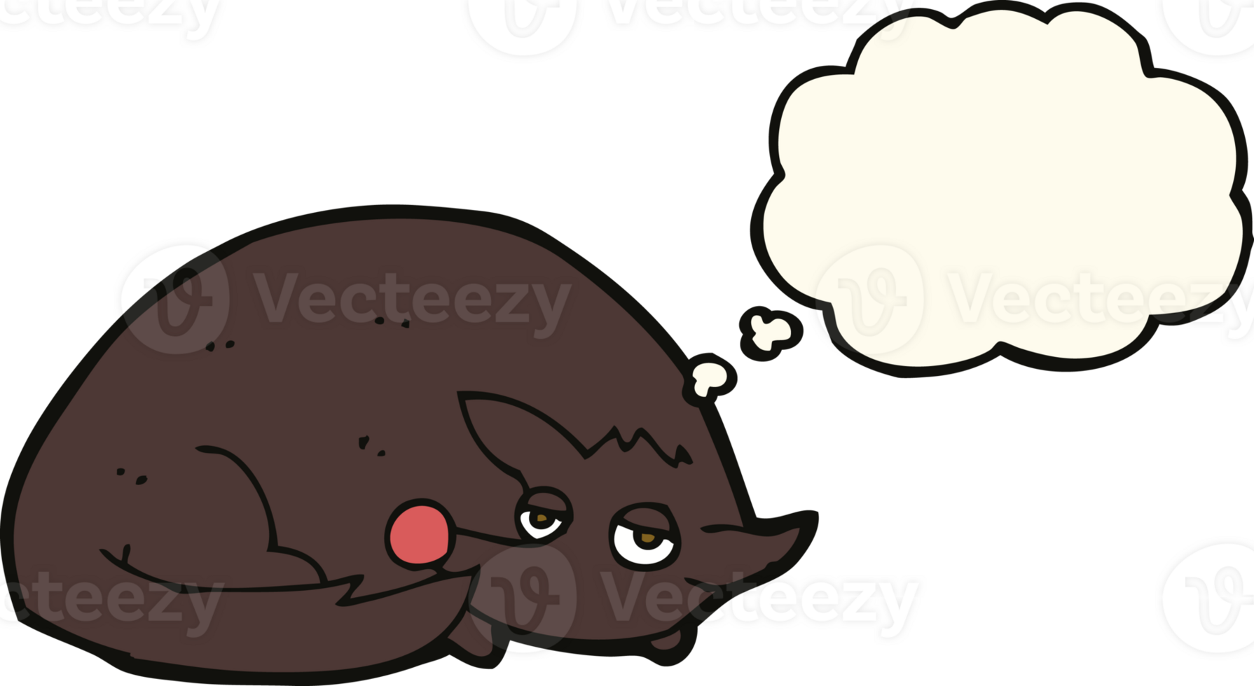 cartoon curled up dog with thought bubble png