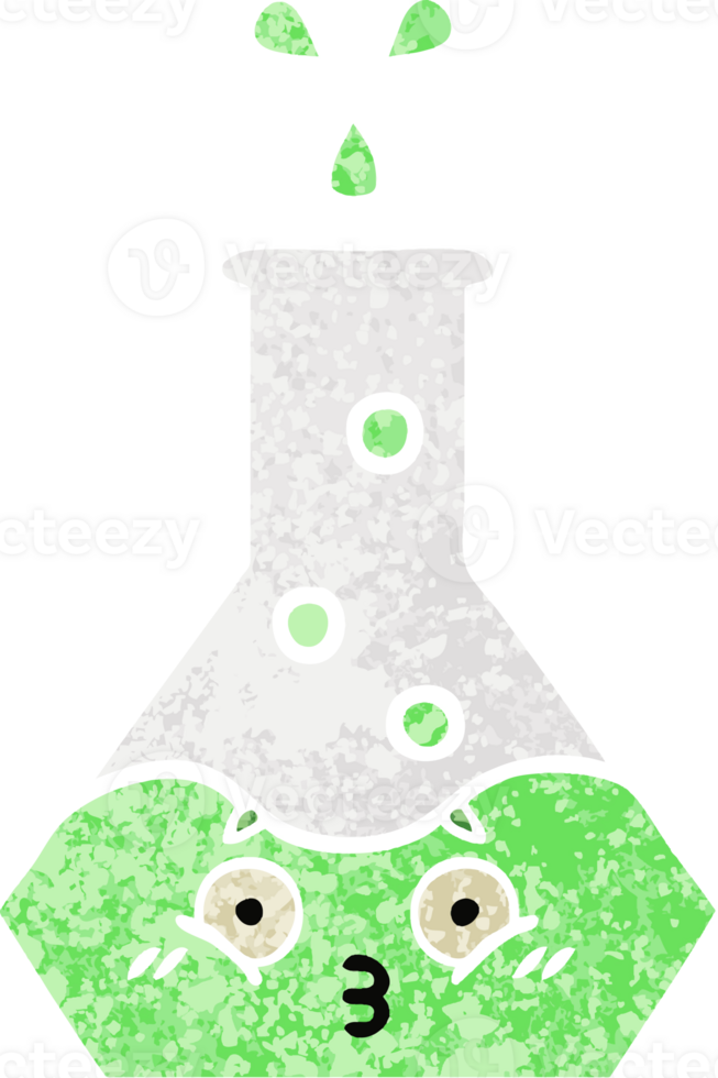 retro illustration style cartoon of a science beaker png
