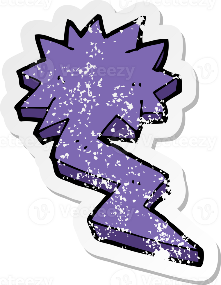 retro distressed sticker of a cartoon lightning bolt symbol png