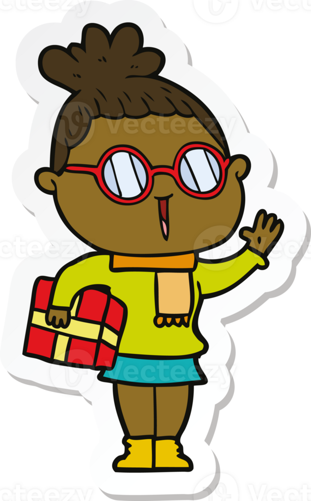 pegatina de una mujer de dibujos animados con gafas png