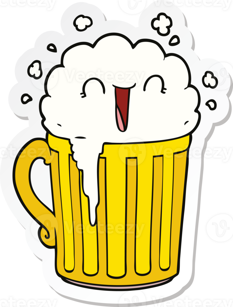 sticker of a happy cartoon mug of beer png