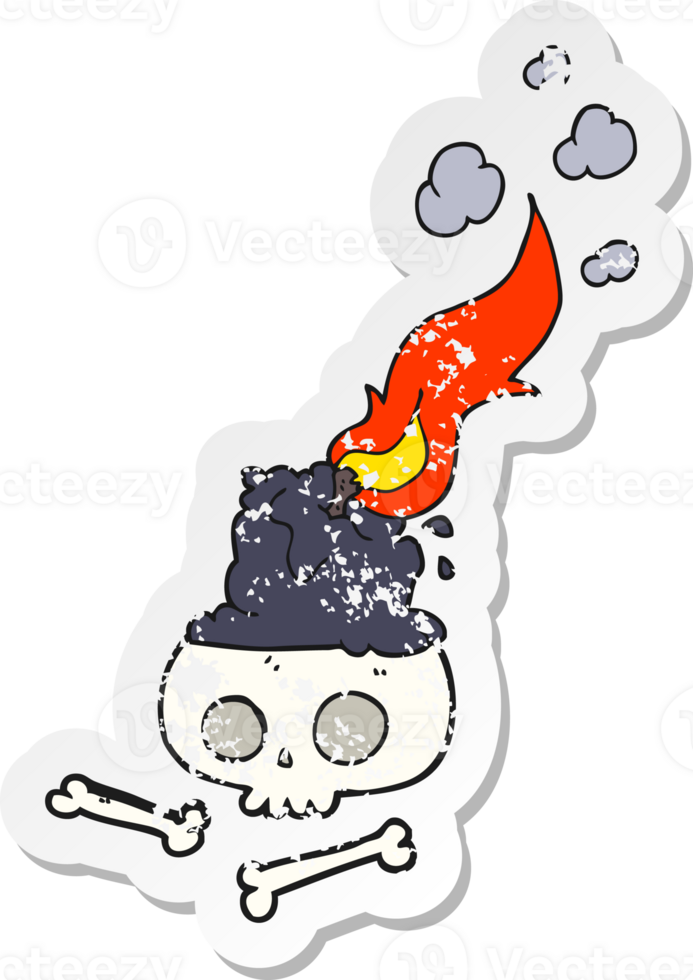 retro distressed sticker of a cartoon burning candle on skull png