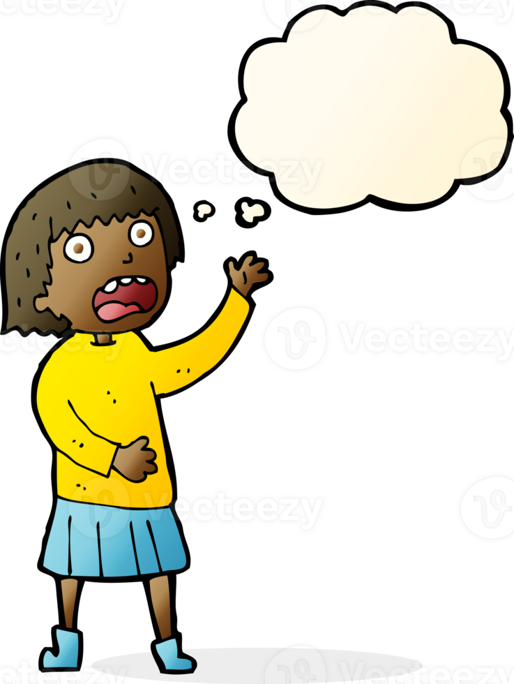cartoon stressed out woman with thought bubble png