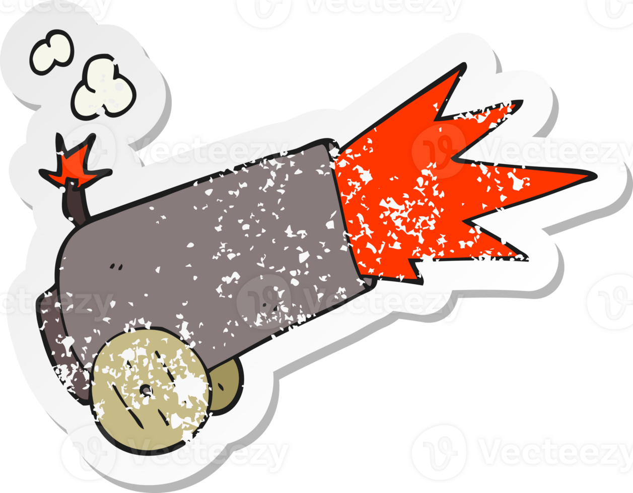 retro distressed sticker of a cartoon cannon firing png