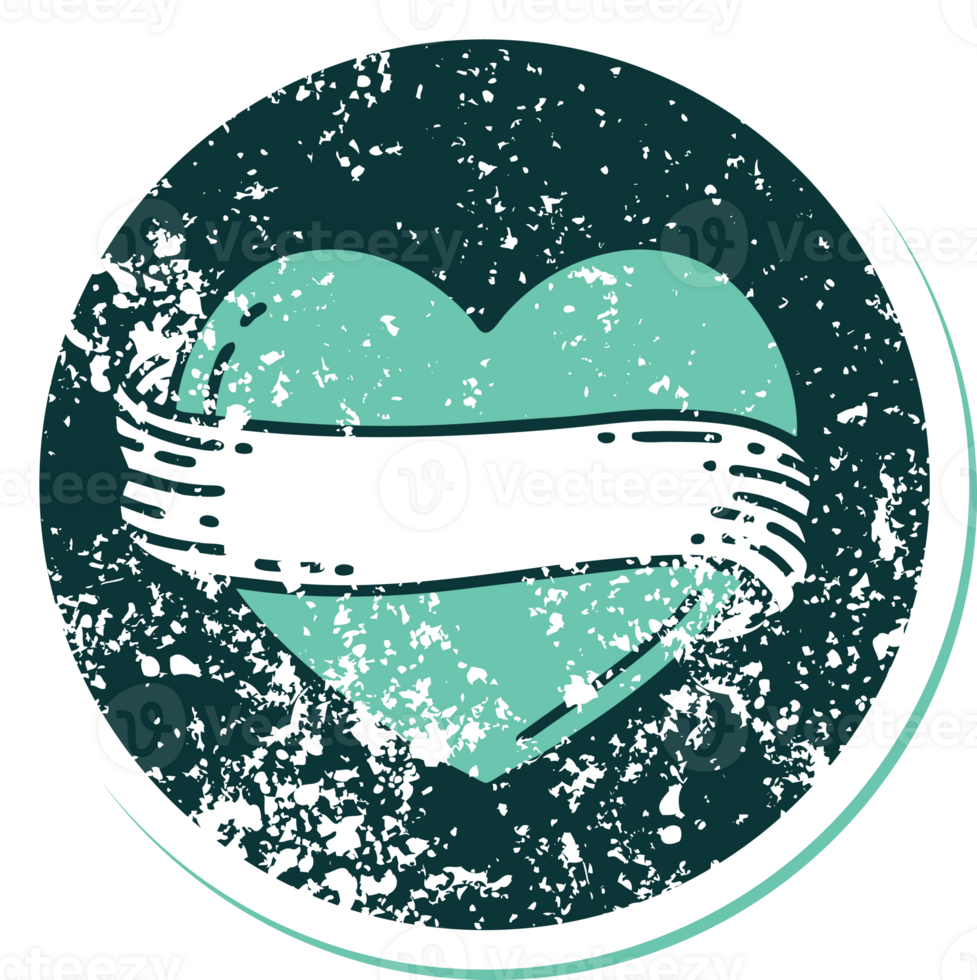 iconic distressed sticker tattoo style image of a heart and banner png