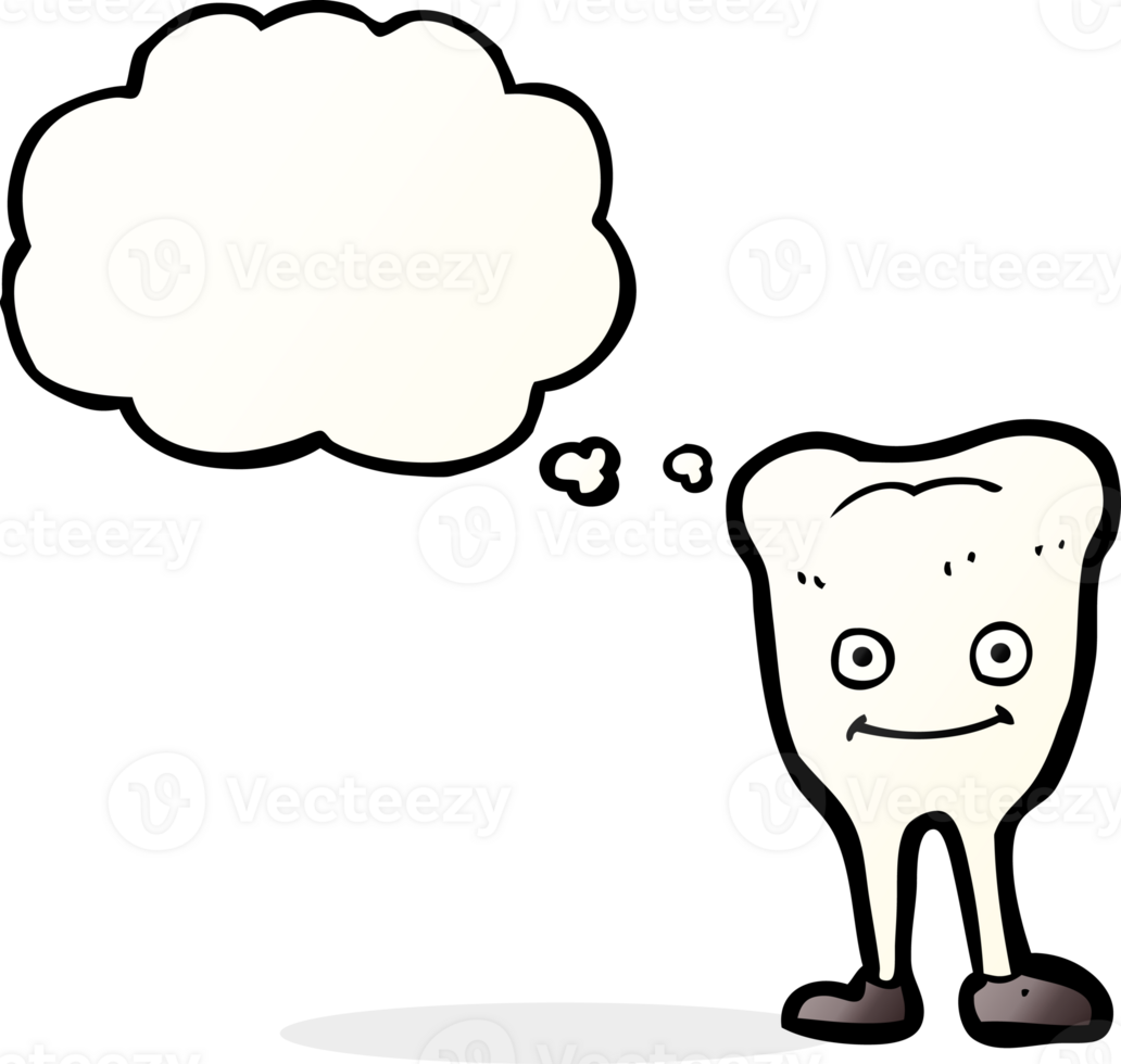 cartoon happy tooth with thought bubble png