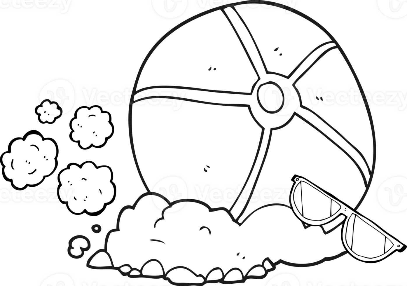 hand drawn black and white cartoon beach ball png